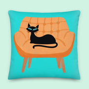 Retro black cat orange chair throw pillow mid-century modern design — Galactic Ink Club