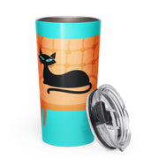 Retro black cat tumbler transparent press-in lid detail — Galactic Ink Club