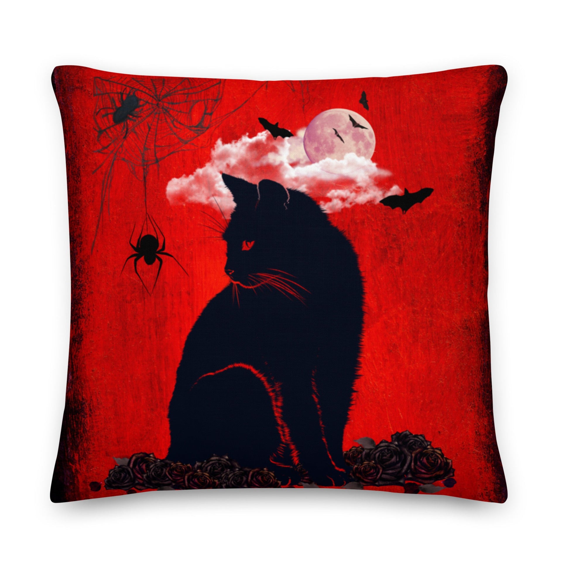 Retro red black cat throw pillow mid-century modern design — Galactic Ink Club