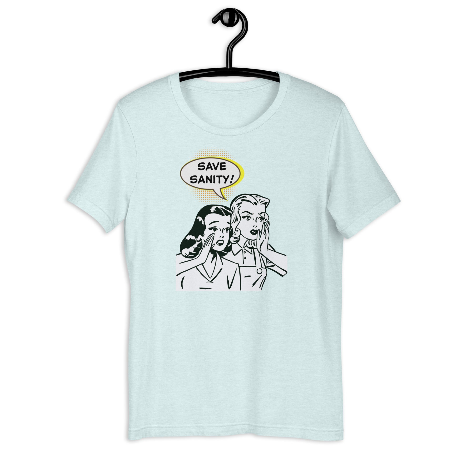 Save Sanity retro-inspired graphic tee in heather ice blue — Galactic Ink Club