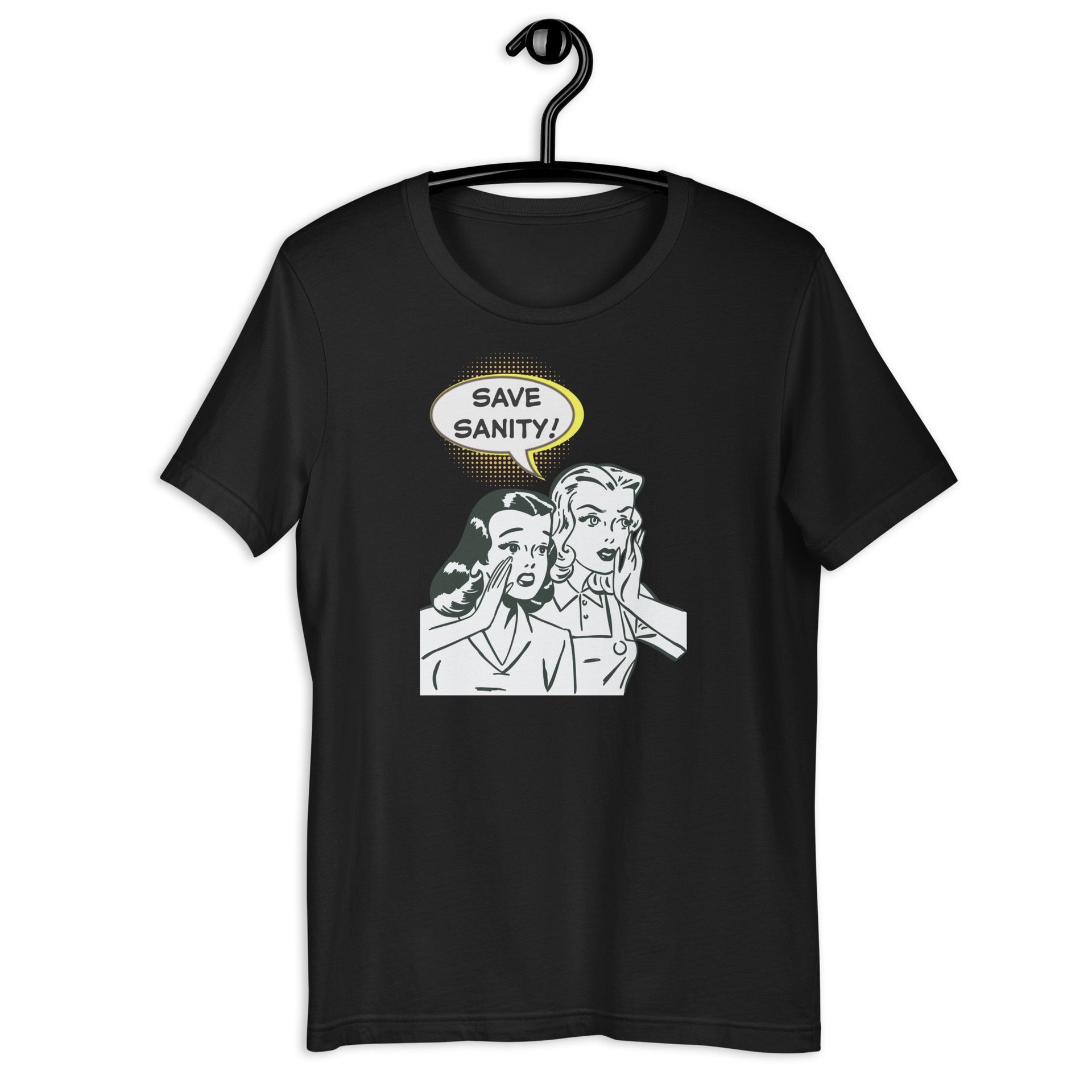 Save Sanity retro-inspired graphic tee in vintage black — Galactic Ink Club