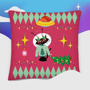 Space Cat Holiday retro illustration Pillow by Galactic Ink Club
