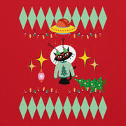 Space cat holiday sweatshirt detail — Galactic Ink Club
