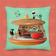 Space Cat Invasion retro illustration Pillow by Galactic Ink Club
