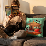 Space Cat Invasion retro illustration Pillow by Galactic Ink Club