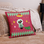 Space Cat Holiday retro illustration Pillow by Galactic Ink Club
