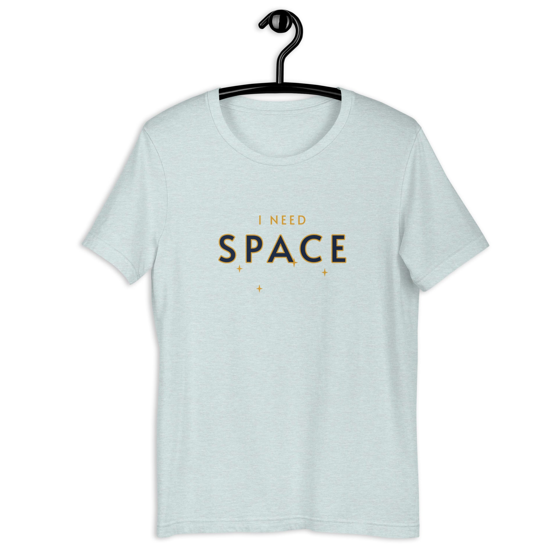 Space Retro-Inspired Graphic Tee retro graphic t-shirt in heather prism ice blue on hanger — Galactic Ink Club

