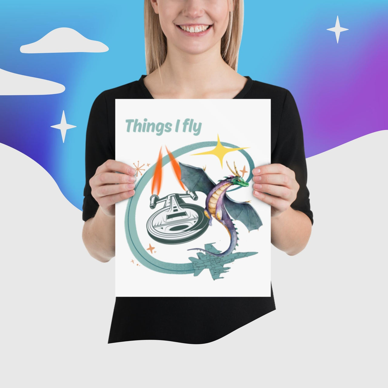 Things I Fly retro illustration poster by Galactic Ink Club
