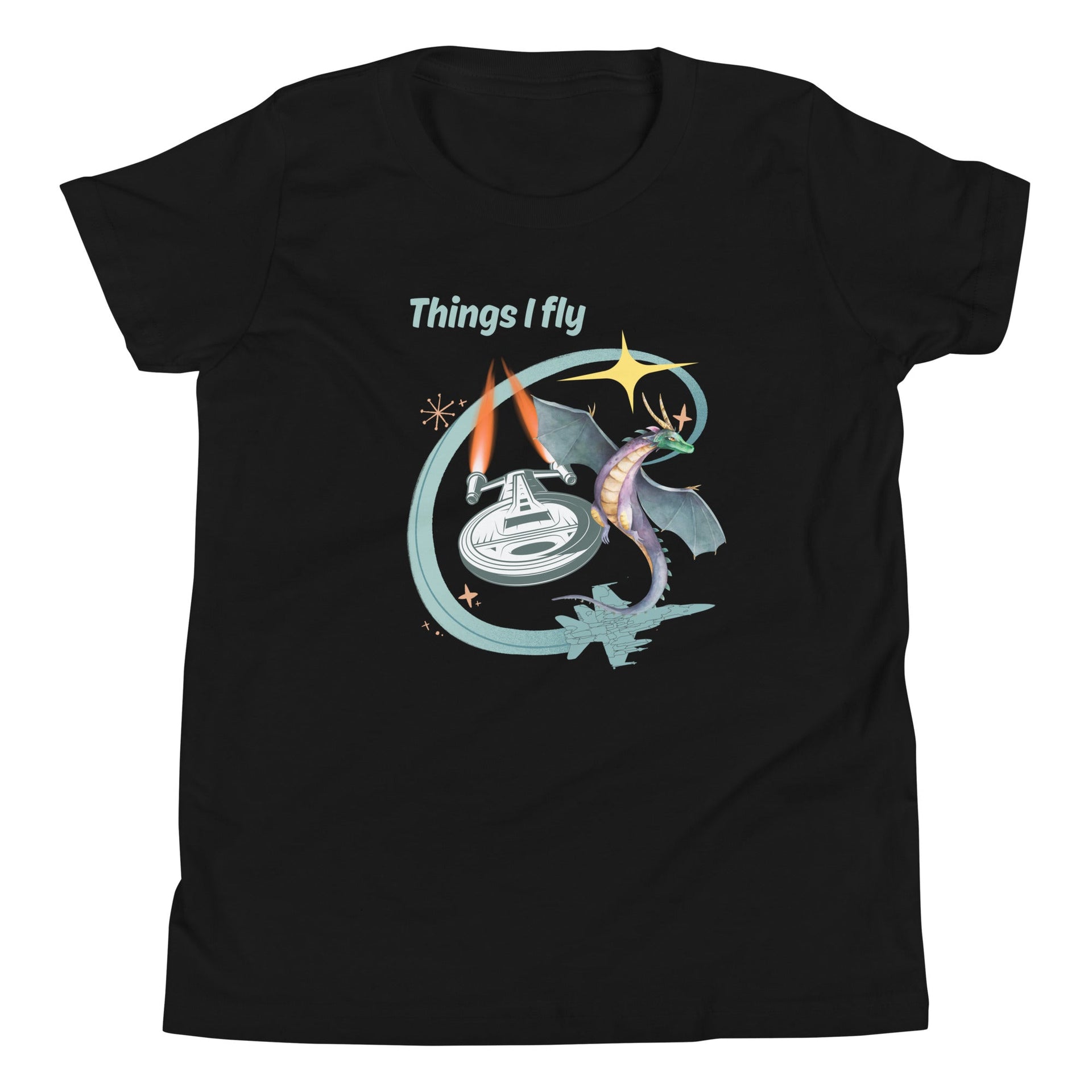 Things I Fly Retro-Inspired Graphic Tee Youth in black — Galactic Ink Club
