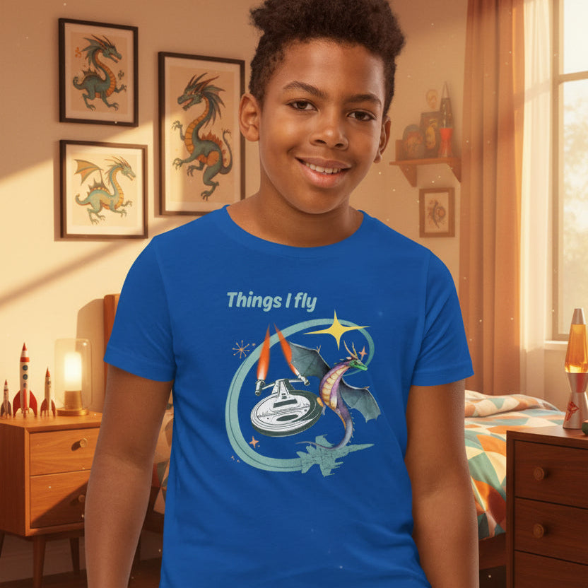 Things I Fly Retro-Inspired Graphic Tee Youth on a boy — Galactic Ink Club
