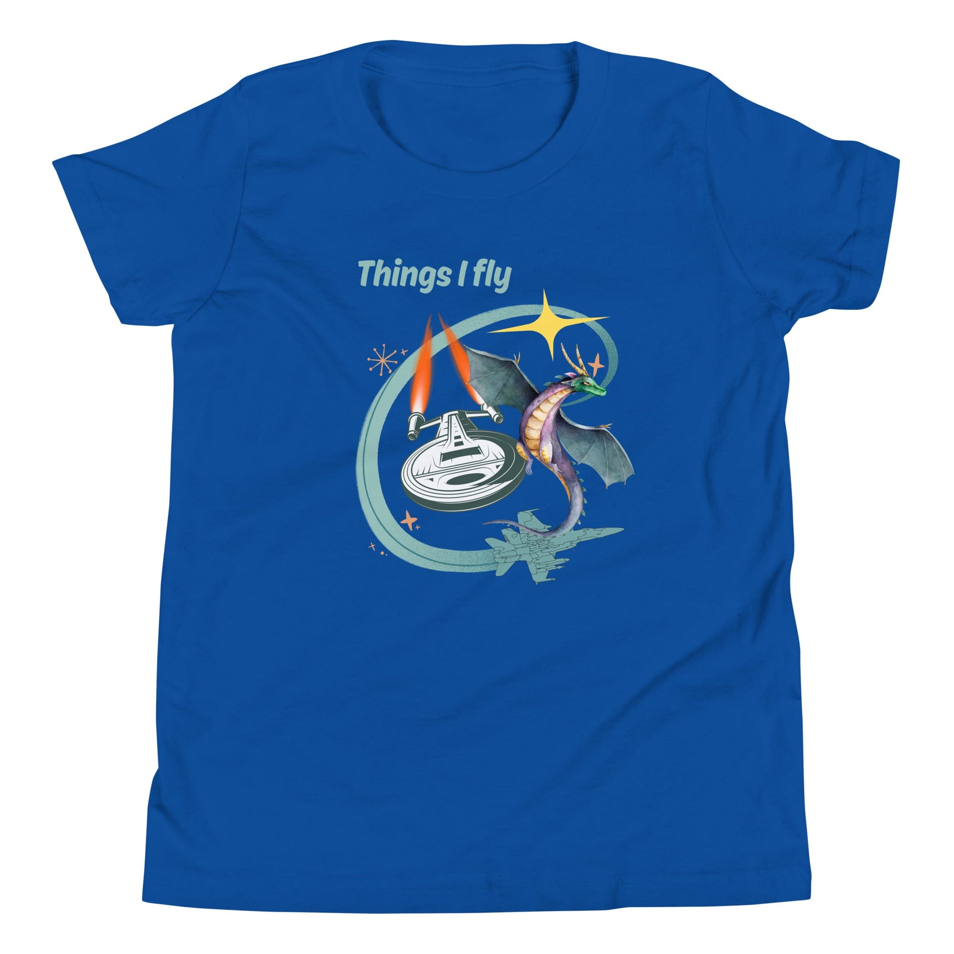 Things I Fly Retro-Inspired Graphic Tee Youth in true royal blue — Galactic Ink Club

