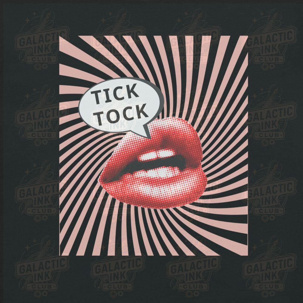 Tick Tock retro-inspired graphic tee design detail — Galactic Ink Club