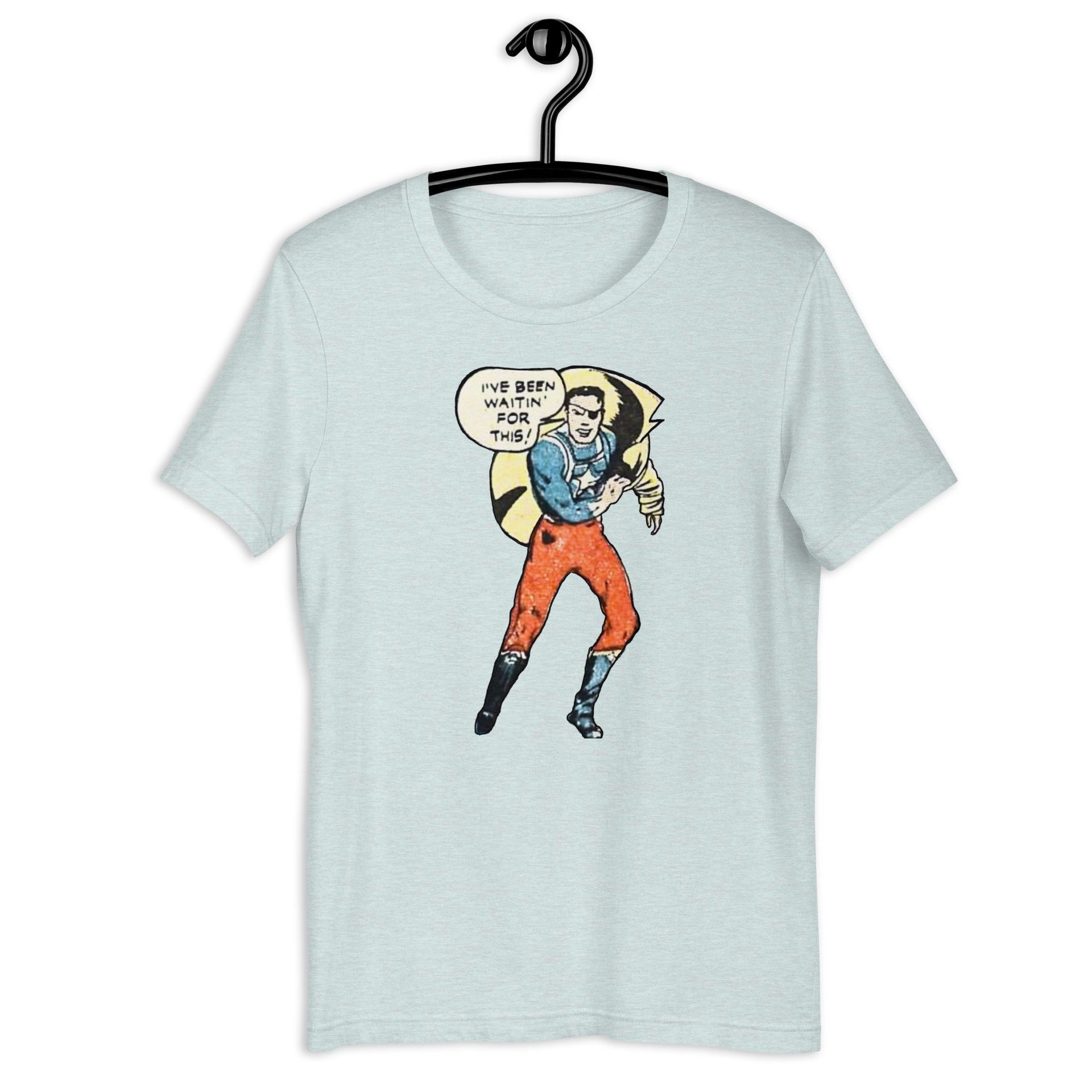 To the Rescue retro-inspired graphic tee in heather prism ice blue — Galactic Ink Club