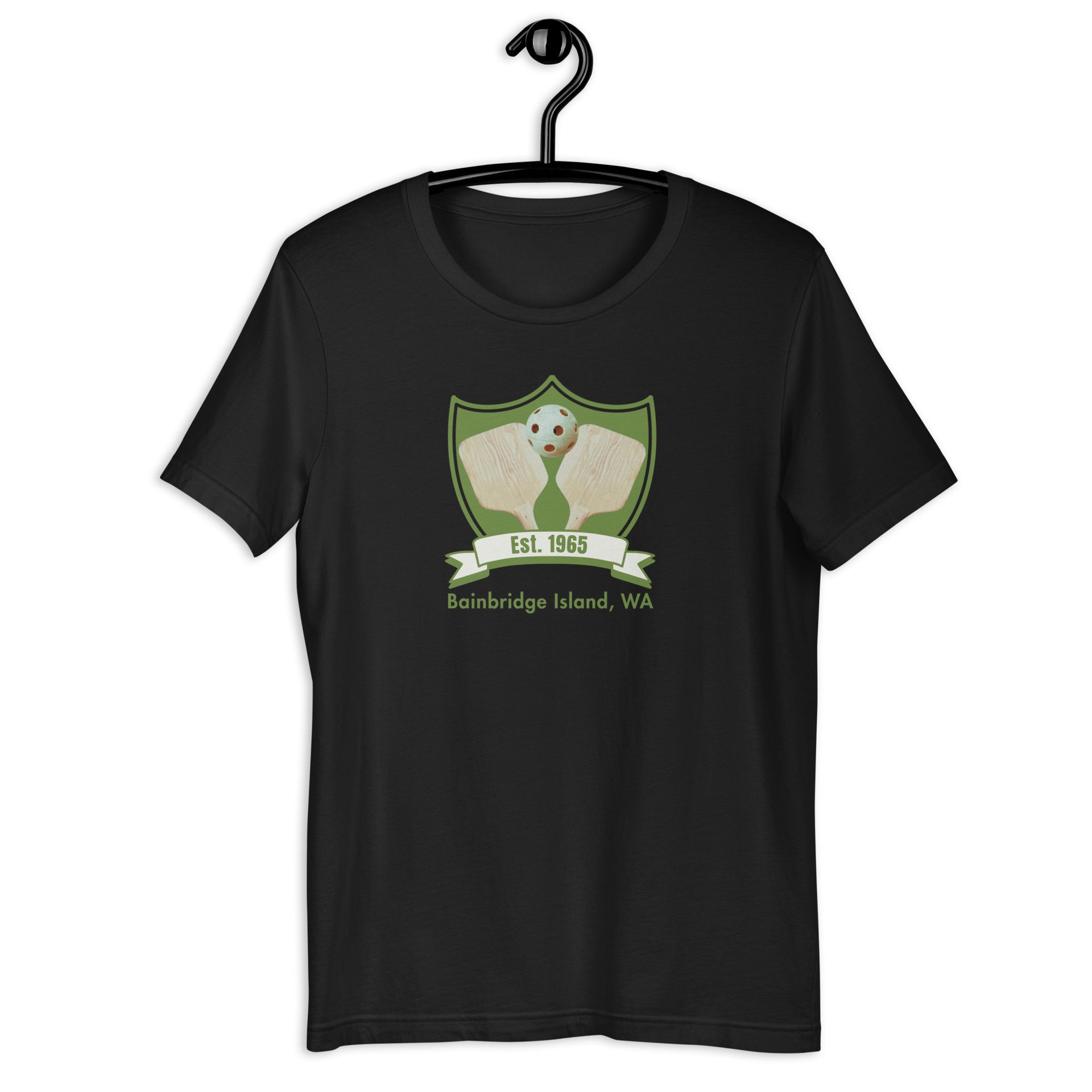 Bainbridge Pickleball Est. 1965 retro graphic tee in vintage black — Galactic Ink Club
