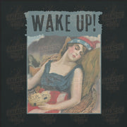Wake Up! retro-inspired graphic tee design detail — Galactic Ink Club