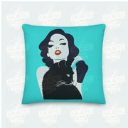 Woman and Black Cat Premium Pillow Pillow