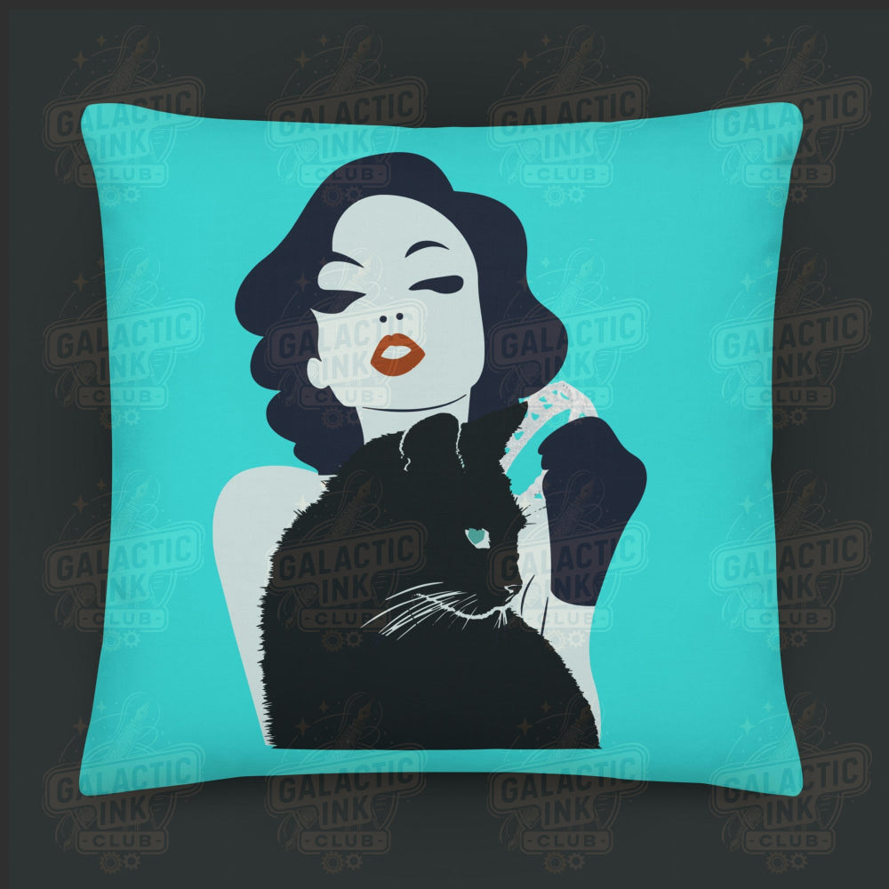 Woman and Black Cat Premium Pillow Pillow