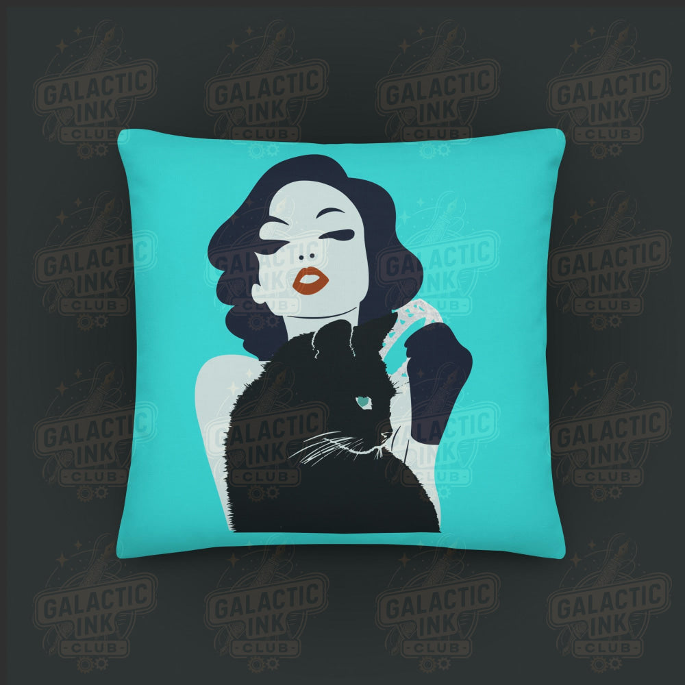 Woman and Black Cat Premium Pillow Pillow