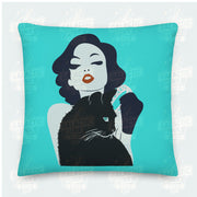 Woman and Black Cat Premium Pillow Pillow